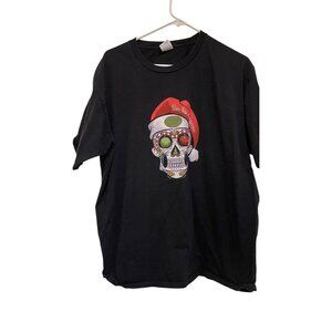 Santa Skull Christmas Graphic Tee Black T-Shirt Size‎ Large
